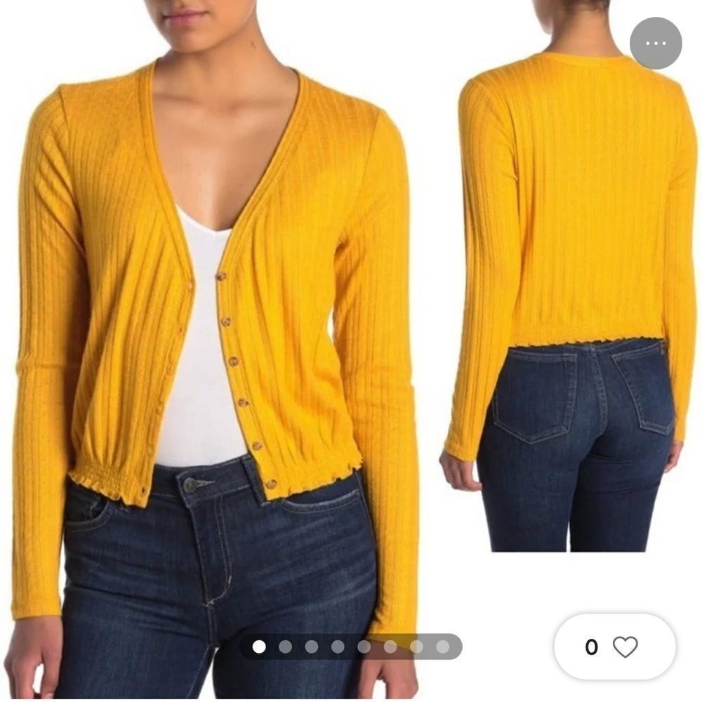 Abound womens XS mustard yellow pointelle knit crop cardigan w front‎ buttons